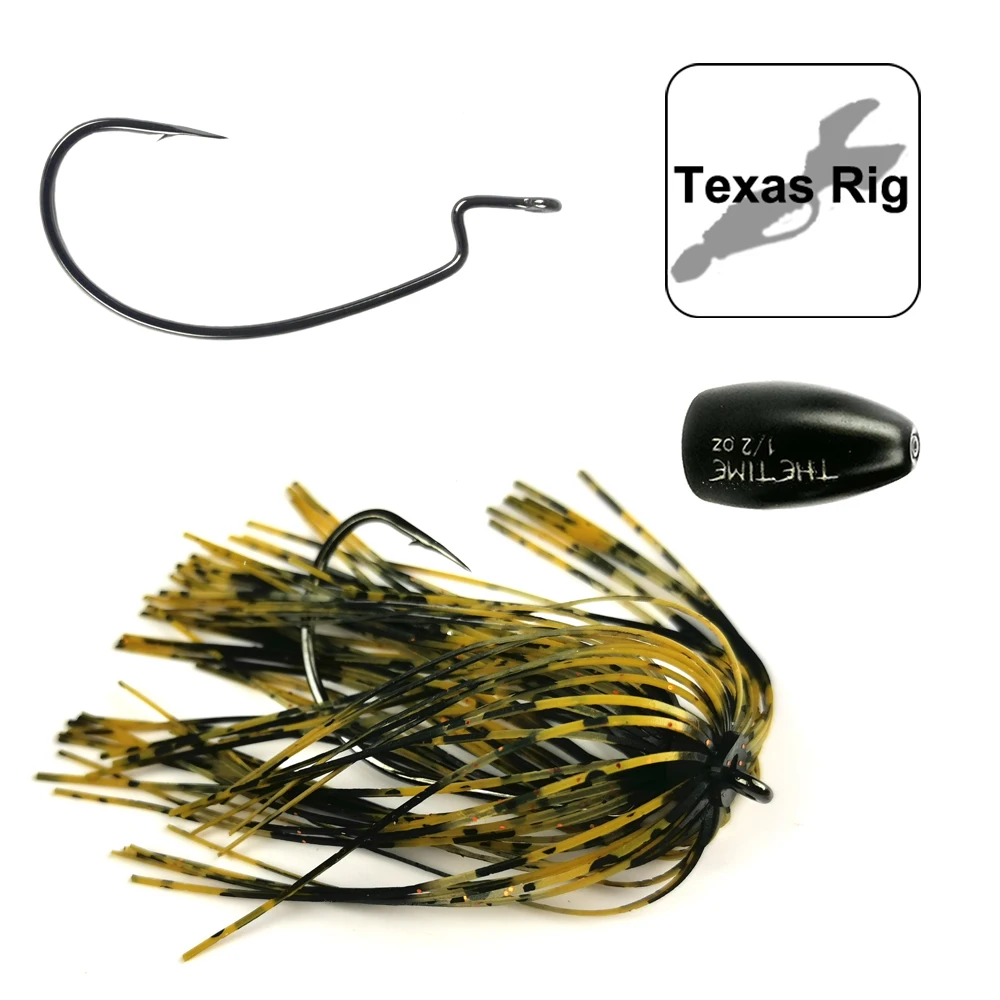 New THETIME Texas Rig Fishing Rubber Skirt Tungsten Sinker 1/4-3/4 OZ Bullet  Bass 7-21g Fishing Weight Jig Head Lure Accessories