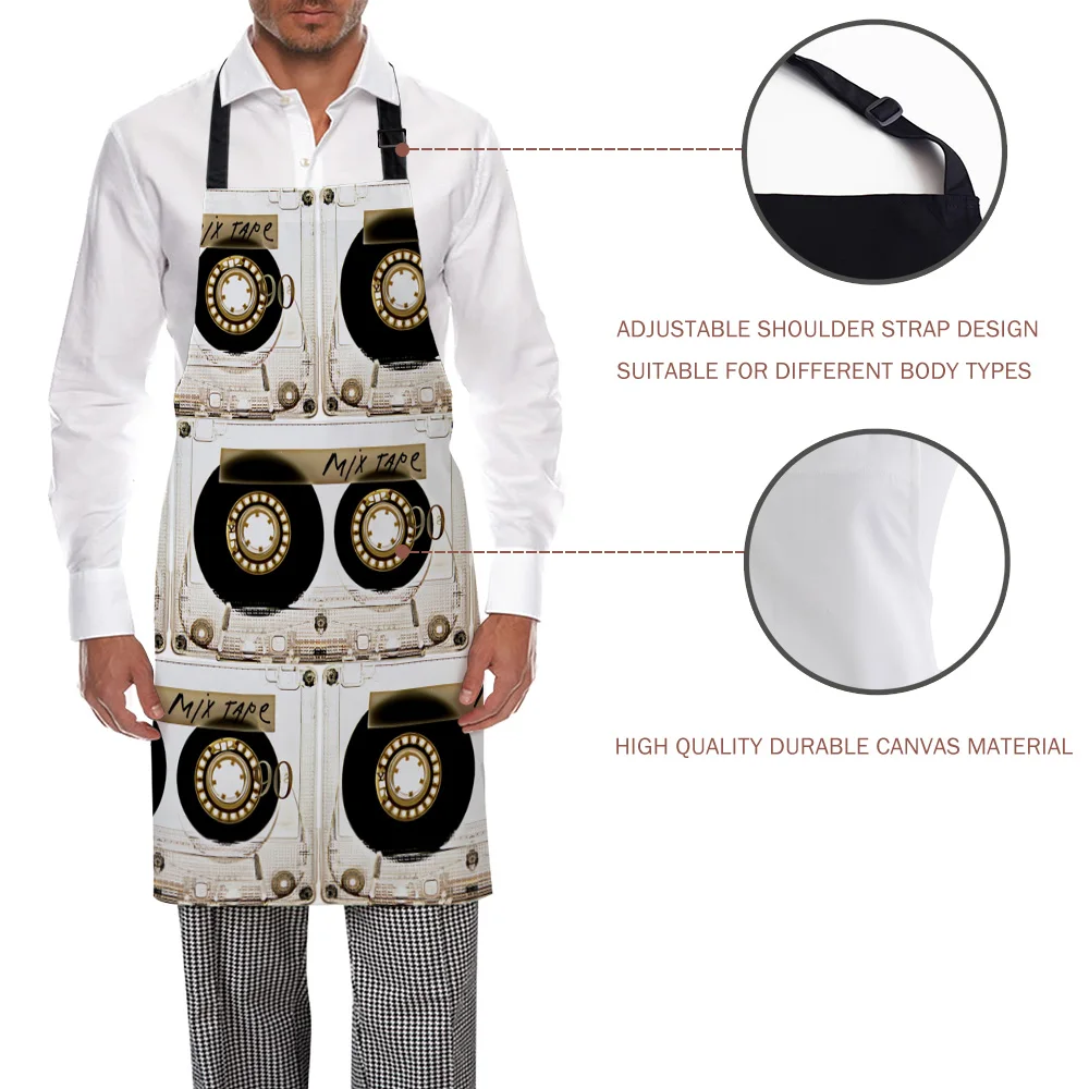 Transparant Mix Tape Retro Cassette Adjustable Apron Cooking Kitchen Restaurant Bar Chef Bib Canvas Aprons for Women Men Kids