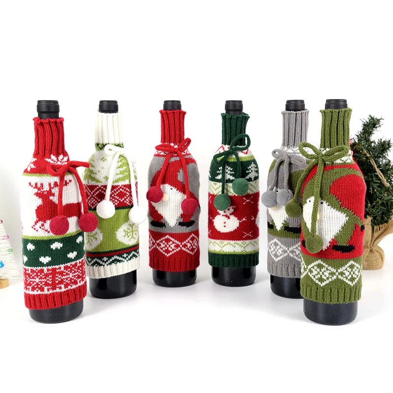 Wine Bottle Cover Bags Christmas Dinner Table Decoration Santa Claus Snowman Elk Design Xmas Navidad Noel 2022 New Year Gift Bag