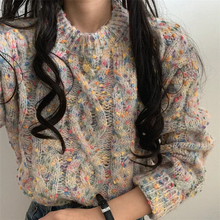 Neploe Pull Femme контрастный цвет смешанный тканый пуловер свитер с длинным рукавом и круглым вырезом для женщин корейский вязаный Топ джемпер 56207