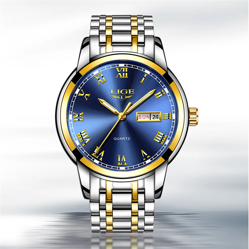 

LIGE Watch Men's Fashion Sports Quartz All Steel Gold Business men's Watch Top Brand Luxury Waterproof Watch Relogio Masculino