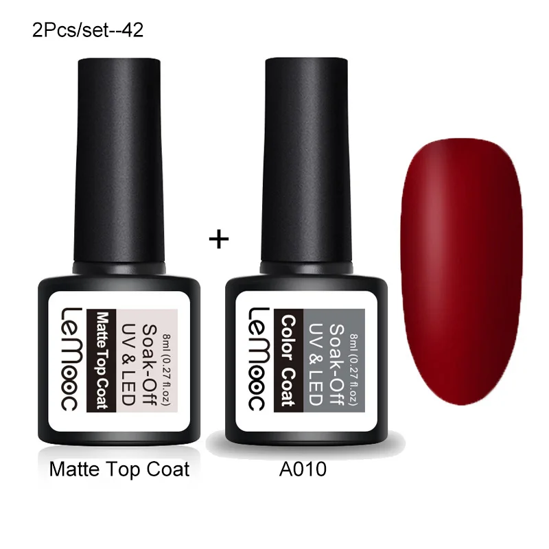 LEMOOC 8ml Pure Nail Gel Semi Permanent Soak Off with Matte Top Coat Nail Art Uv Gel Nail Polish Gel Varnish Nail Art Gel Paint - Цвет: A010H