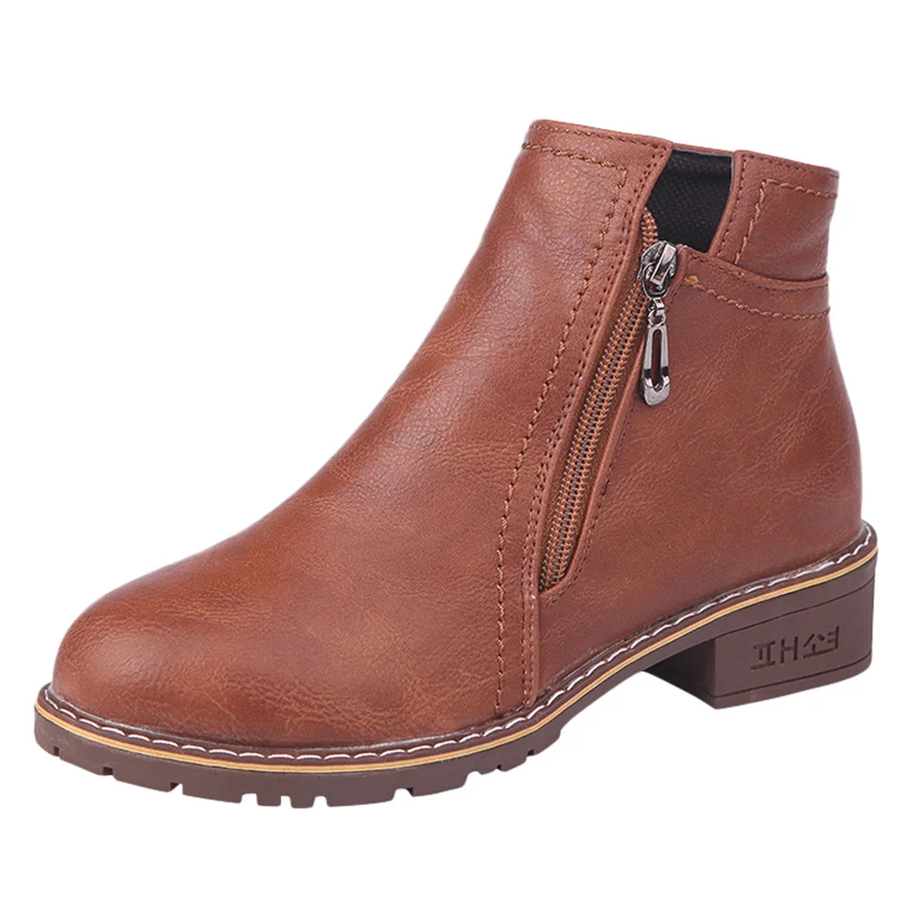Г. Весна-зима, новые женские короткие ботинки модные повседневные ботинки на высоком квадратном каблуке с боковой молнией Дамская обувь ботильоны кожаные ботинки# O15 - Цвет: Коричневый