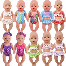 

Doll Clothes Printed Swimsuit Suit Sandals For 18Inch American Doll&43Cm Baby New Born Our Generation Swimsuit,Toys For Children