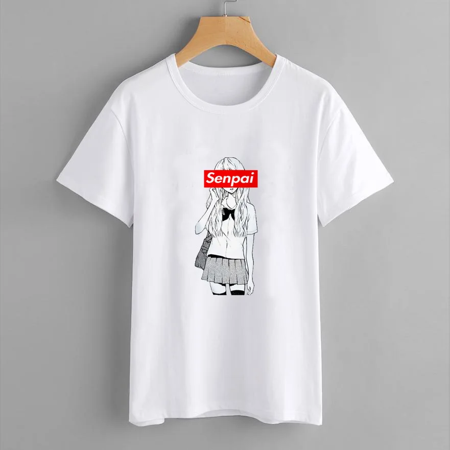Футболка с японским аниме принтом женская летняя одежда Tumblr Мода Senpai мультфильм Harajuku графическая Повседневная футболка Femme - Цвет: 15