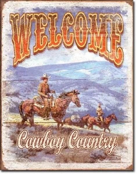 

Welcome Cowboy County Rustic Weathered Horse Wall Art Decor Metal Tin Sign New