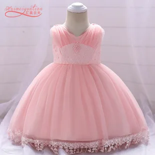 Европейский и американский стиль, новинка года, стильное детское платье для свадьбы на возраст до года стирающееся торжественное платье пышная трикотажная юбка принцессы с бантом для малышей