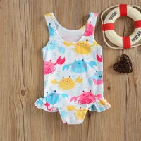 0-3Y Breathable Infant Newborn Girls One-piece Swimsuit, Summer Children Cute Crab/Donut Printing Sleeveless Swimwear Vacation 3