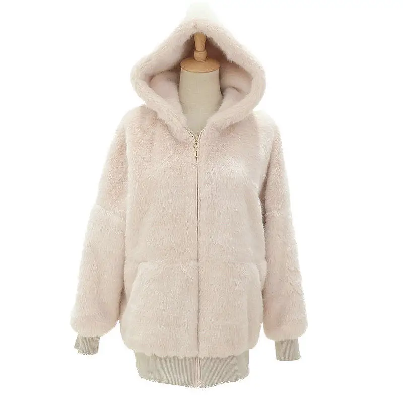 Серебристый The new autumn and winter fur coat female hooded coat imitation fur rabbit hair zippers - Цвет: Серебристый