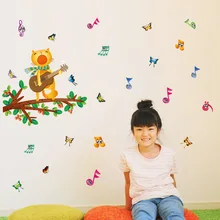 SK6026 мультфильм наклейки на стену котенок пение детская комната музыка учители фейдер магазин настенные украшения музыкальные заметки