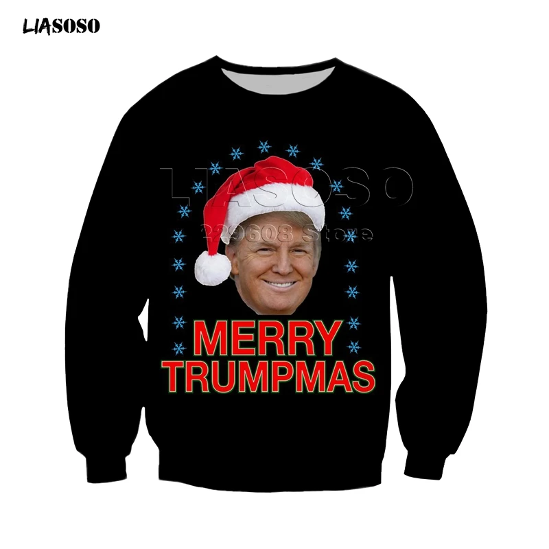 LIASOSO, новинка, для мужчин и женщин, Санта Клаус, Дональд Трамп, толстовки, 3D принт, Рождественский олень, собака, толстовка, хип-хоп Топ, уличный пуловер с круглым вырезом - Цвет: 7