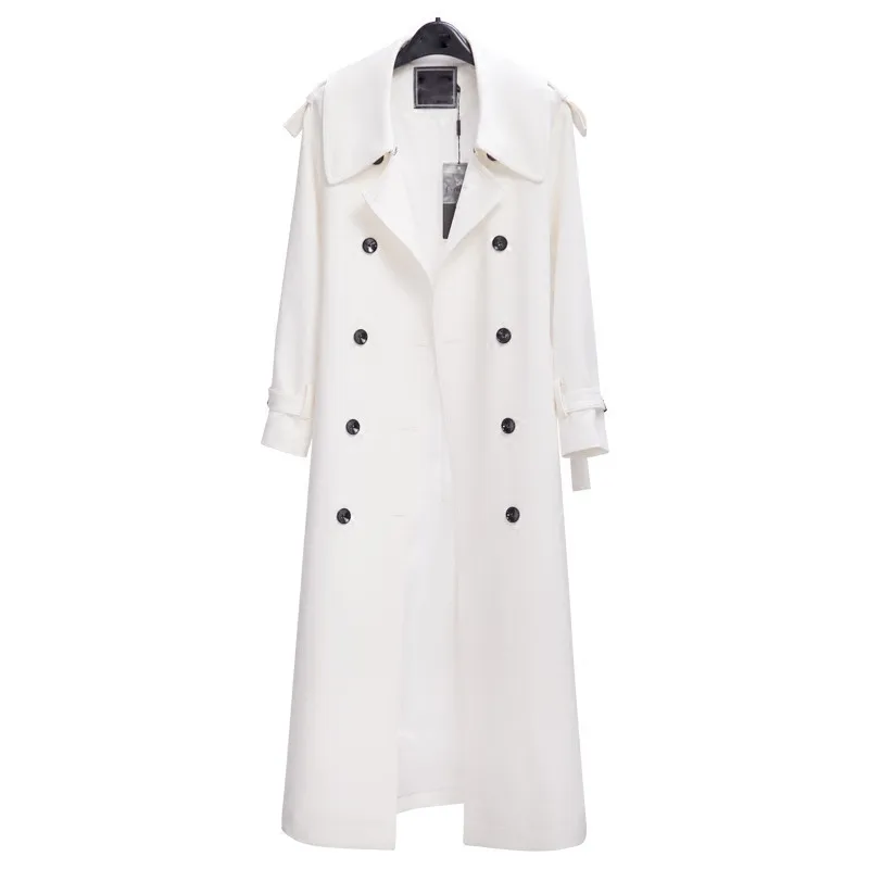 Long White Trench Coat Women's 2020 New Spring Autumn Fashion Double-breasted Slim Long Sleeve Windbreaker Female Outerwear