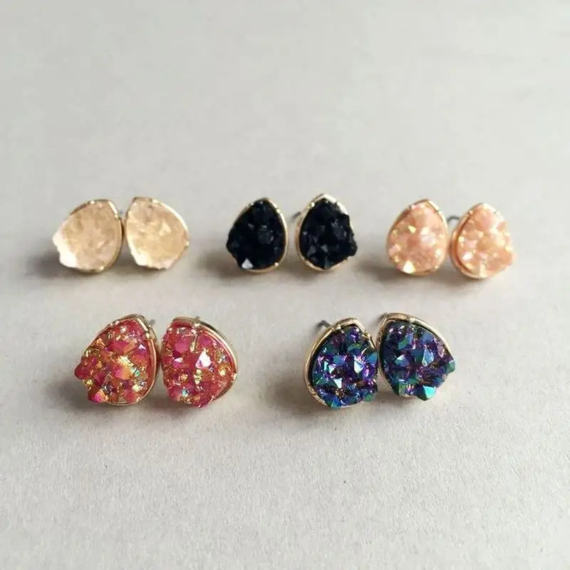 24 Opzioni Drusy Orecchini A Bottone Waterdrop Square Round Fashion Resin Lava Quartz Stone Earings Color Oro Gioielli Di Marca Donna
