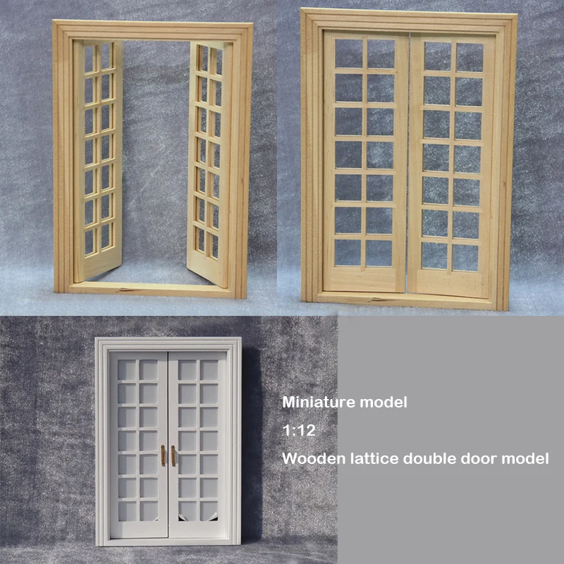 

Miniature model 1:12 Wooden lattice double door model Sand table building model materials