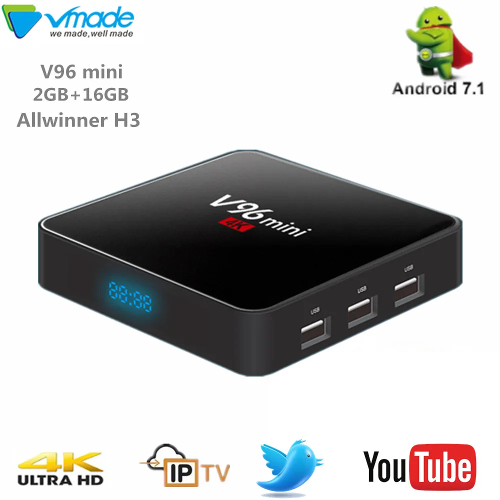 

Android 7.1 TV Box 4K HDR Allwinner H3 V96 mini Ultra HD smart box 2G 16G WIFI Google Cast Netflix IPTV Set top Box Media Player