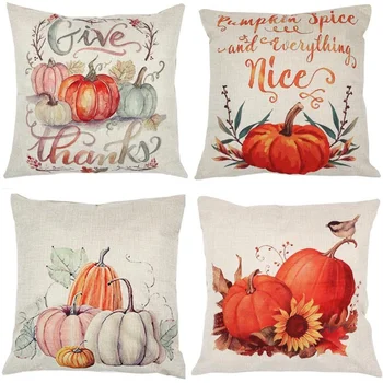 

Fall Pumpkin Harvest Decorative Pillow cases, Autumn Thanksgiving Pillow Covers Square, Cotton Linen Throw Pillow Covers