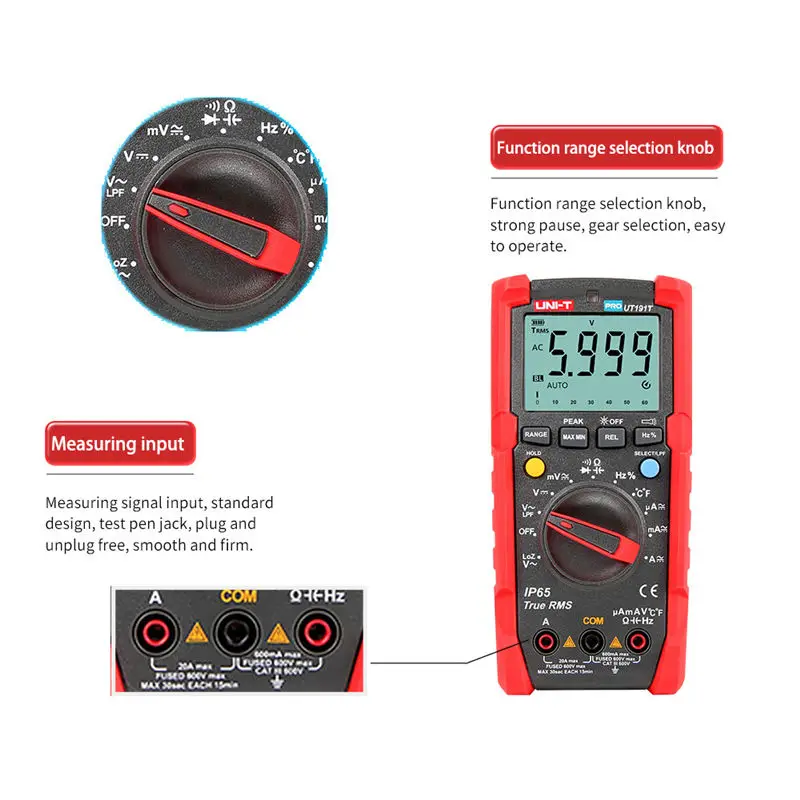 UNI-T UT191E/T цифровой мультиметр True RMS AC DC Напряжение Ампер Ом метр IP65 Водонепроницаемый/пылезащитный ACV LPF/LoZ ACV термометр