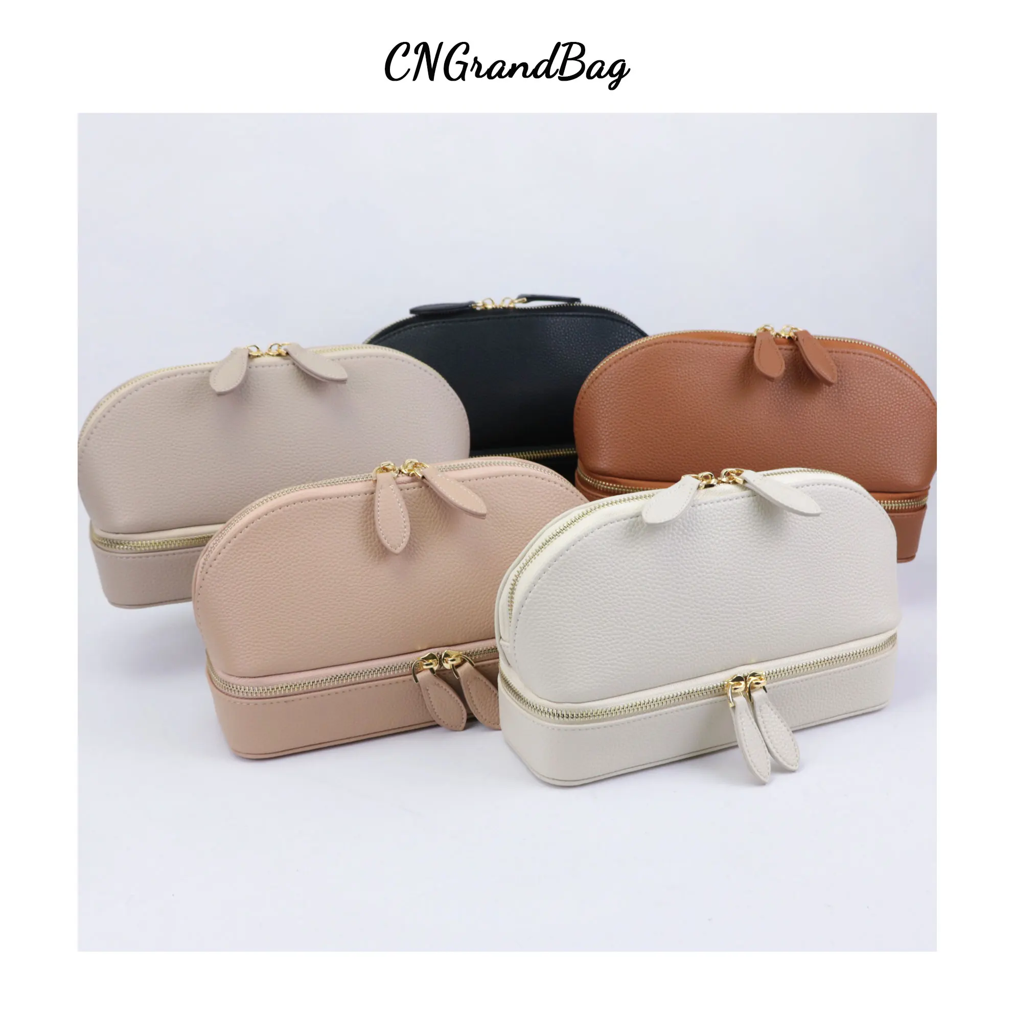 Personalized Cosmetic Bag Pu Leather Women Travel Makeup Bag with Jewelry Organizer Case 2 in 1 Ladies Travel Clutch Pouch