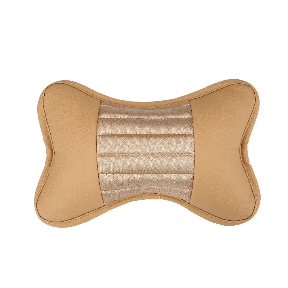 Car NeckPillow PU Leather Headrest Seat Rest Cushion Car Care Accessories - Color Name: ivory tint