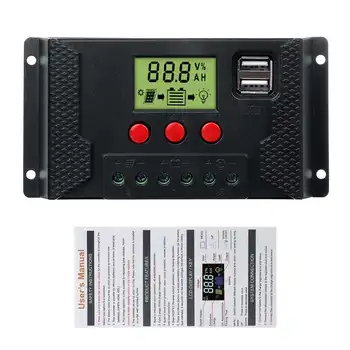 

60A/50A/40A/30A/20A/10A 12V 24V PWM Controllers Auto Solar Charge Controller LCD Dual USB 5V Output Solar Panel PV Regulator