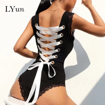 

LY 2019 Sexy erotic lingerie gathered lace passion sling sexy open dark buckle onesies new straps stitching leopard nightdress