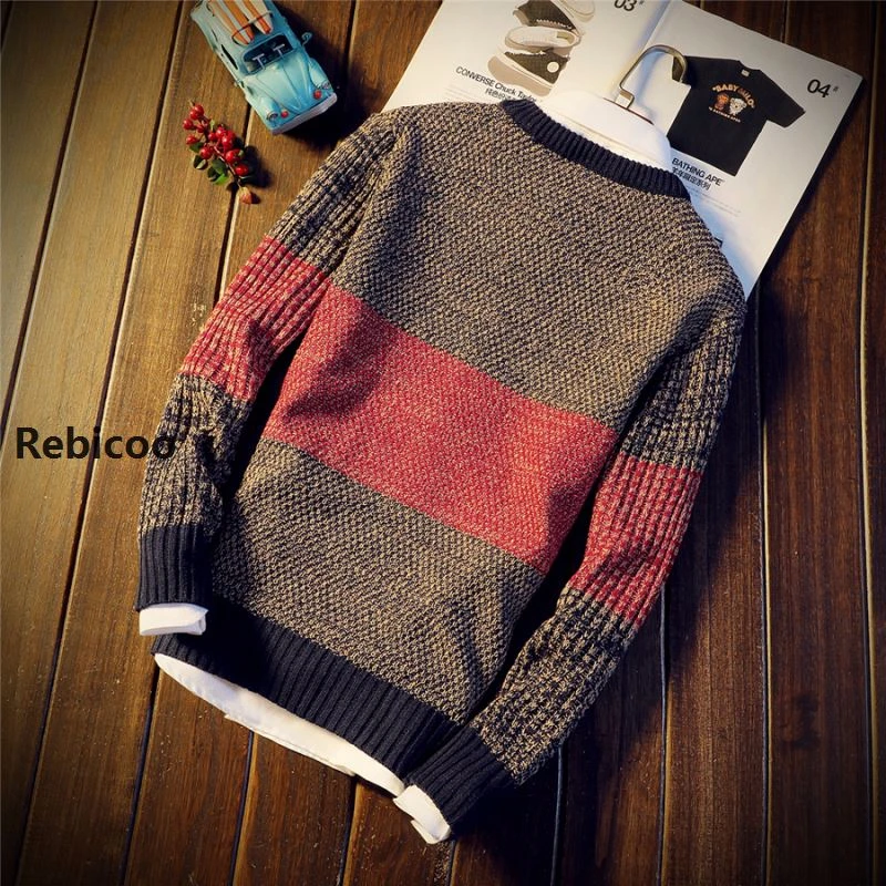 2019  Trend New Men Autumn Winter Sweater Pullovers Jumper Men's O-Neck Mixed Color Fashion Youth Teens Long Sleeve Sweaters Men