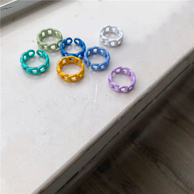 Karnoz 7PCS Style Spray Paint Ring Handmade Free Shipping Korean Design Sense Metal Chain Opening Jewelry Niche Color New Female