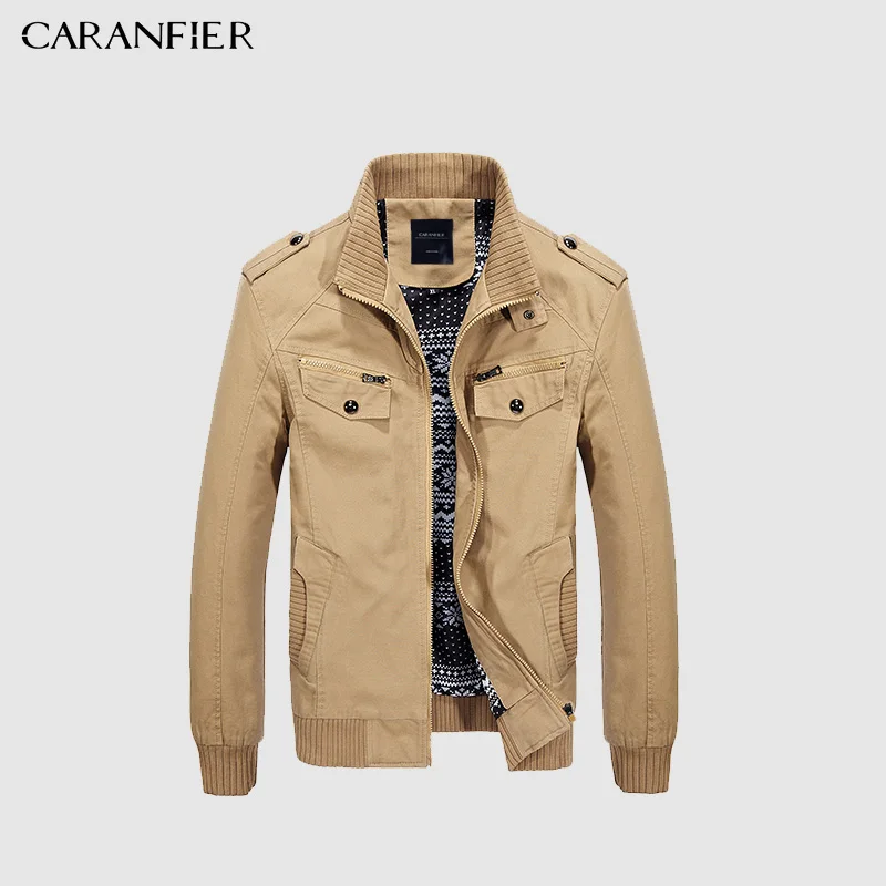 

CARANFIER New Jacket Men Autumn Casual Stand Collar Slim Plus Cotton Youth Top Quality Male Tide Business Outwear Jacket Jaqueta