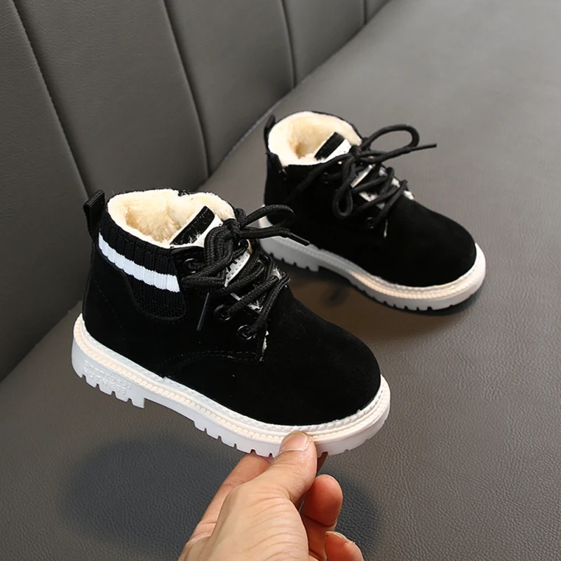 1-5T Children Shoes Martin Boots Snow Cotton Shoes Boys Girls Plus Velvet Spring And Winter - Цвет: Черный