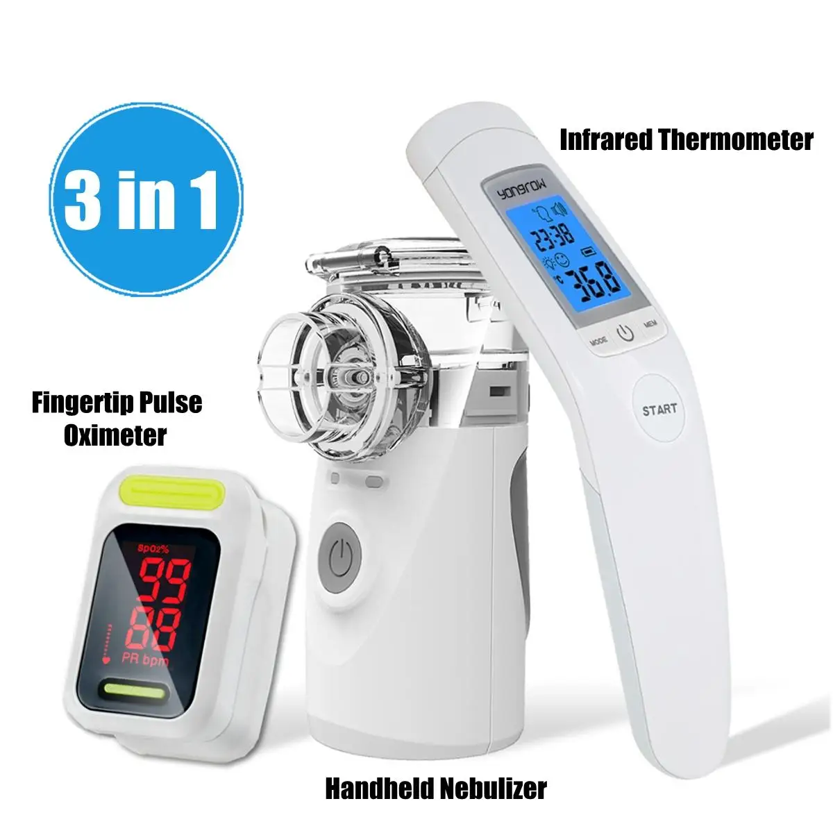 

Fingertip Pulse Oximeter & portable Inhale handheld nebulizer & LCD Baby Infrared Thermometer Family Health Care Gift
