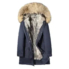 Пальто с натуральным мехом, зимняя куртка, Мужская парка с подкладкой из натурального волчьего меха, Мужская одежда, мех енота, воротник, длинное пальто, L18-5500, MY1633