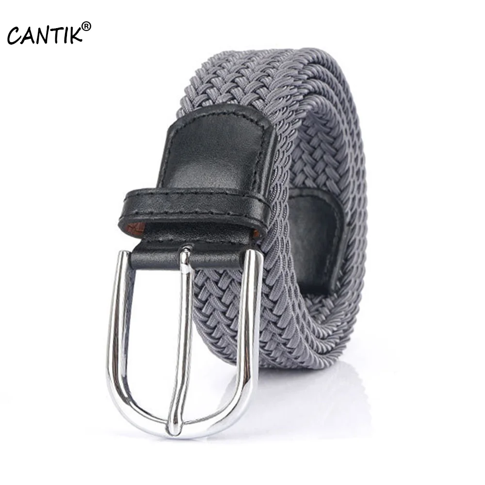 

CANTIK Unisex Quality Knitted Nylon Elastic Belt Sliver Simple Pin Buckle Model 3.5cm Width Expansion Range 105-125cm CBCA209