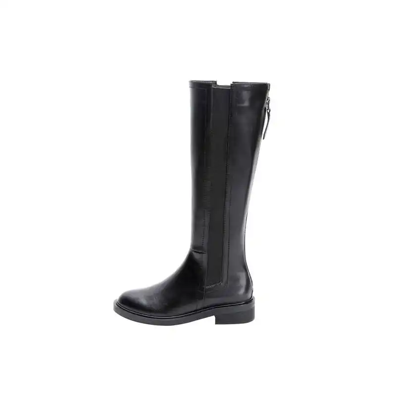 black with fur ASUMER/Новинка года; сапоги из искусственной кожи и коровьей кожи; сапоги до колена на среднем каблуке; простые сапоги для верховой езды с круглым носком; сезон осень-зима; большие размеры - Цвет: black with fur