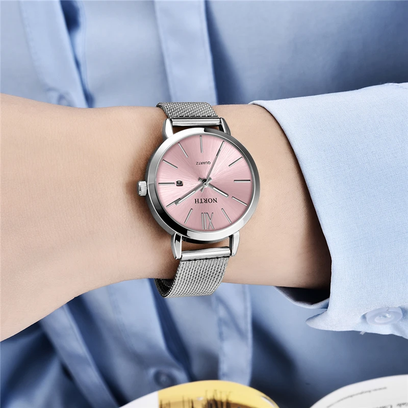 Часы NORTH женские кварцевые роскошные брендовые Модные Простые водонепроницаемые