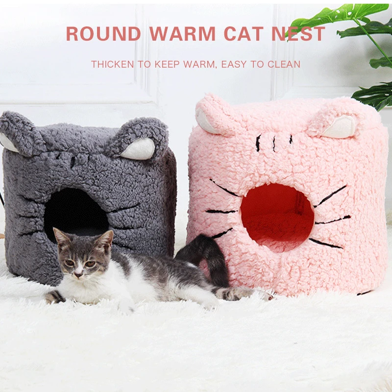 Winter Warm Pet Cat Bed House Soft Foldable Non-slip Bottom Pet Beds Tent Removable Washable Cats Pet Beds Cushion Product