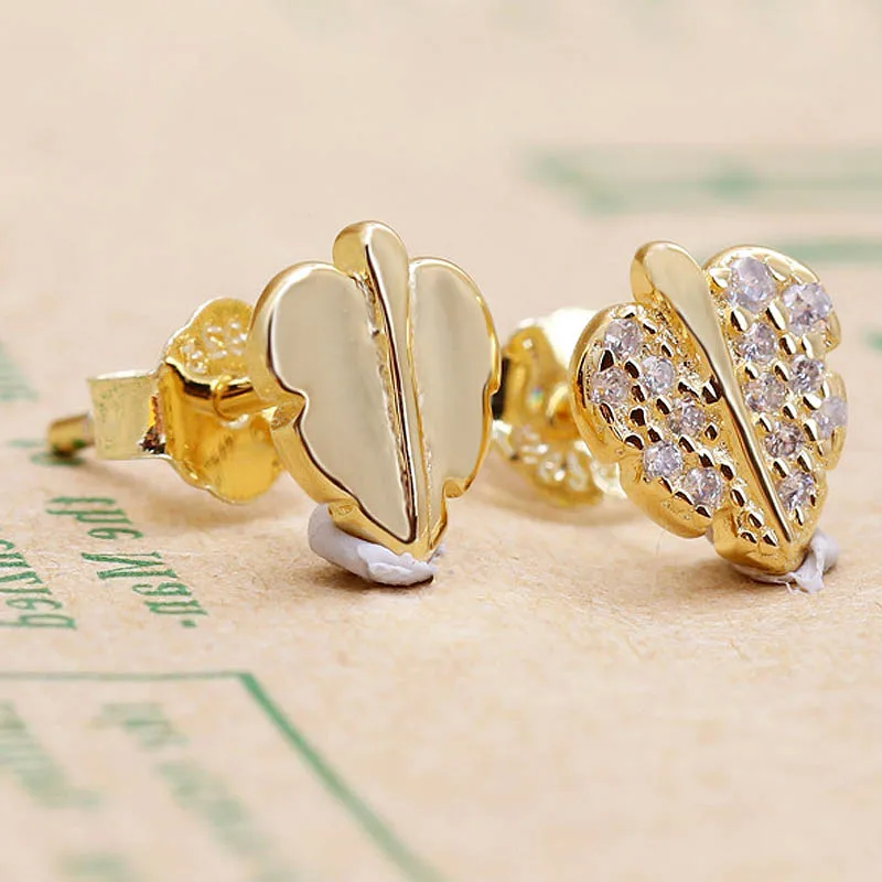 

Original Shine Shining & Sparkling Leaf Stud Earrings For Women 925 Sterling Silver Earring Wedding Party Gift Europe Jewelry