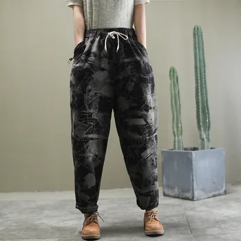 

Jeans Female Elastic Waist Ankle Lenght Trousers 2020 Spring Number Printing Pants All-match Denim