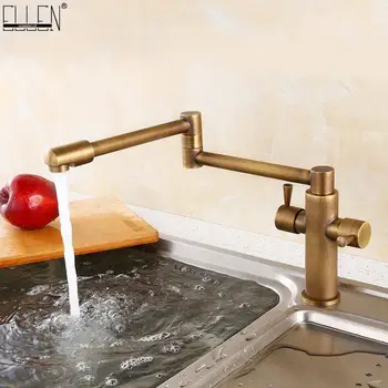 

Antique Bronze Kitchen Faucet Folding Hot Cold Water Mixer Crane 360° Rotated Deck Mounted Faucets ELK1120B