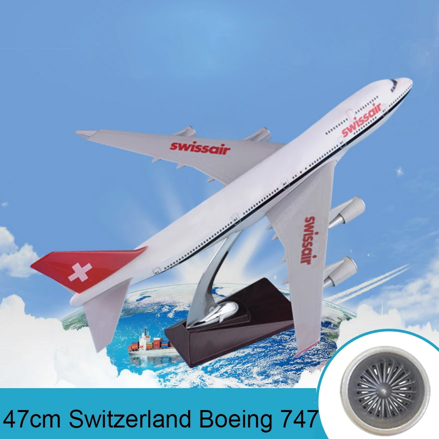 47cm Switzerland Boeing 747 Airplane Model Resin Swiss Airlines Airbus B747-400 Static Flying Aircraft Diecast Scale |