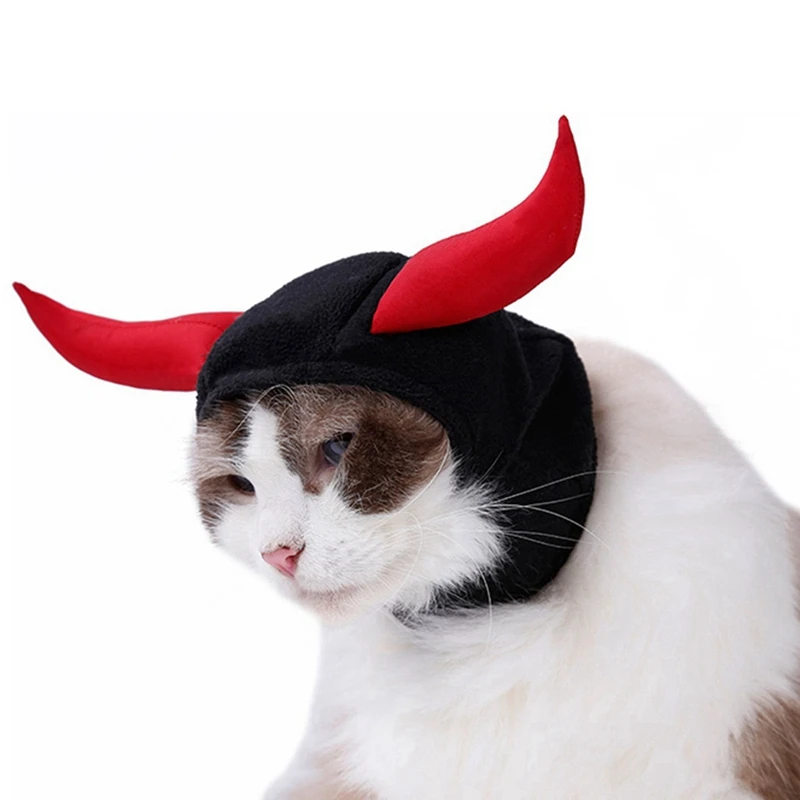 

New Funny Cute Pet Costume Cosplay Bull Horn Cap Hat for Cat Halloween Xmas Clothes Fancy Hat with Ears Autumn Winter