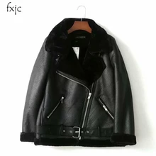 Winter Women's Thick Lapels Long-sleeved Fur One Warm Jacket Fashion Casual Temperament Belt with Solid Color Cotton Coat Female