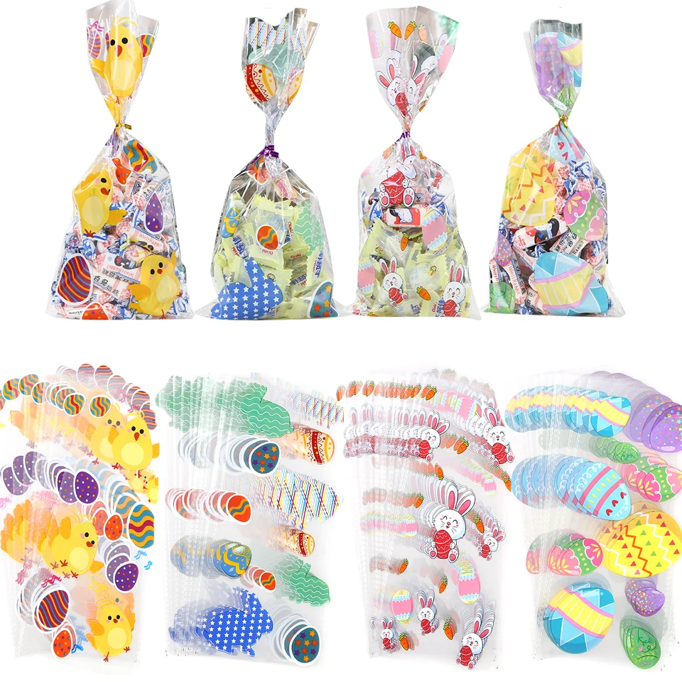 50pcs Easter Candy Bags Rabbit/carrot/egg Easter Gift Cookies Bag Candy