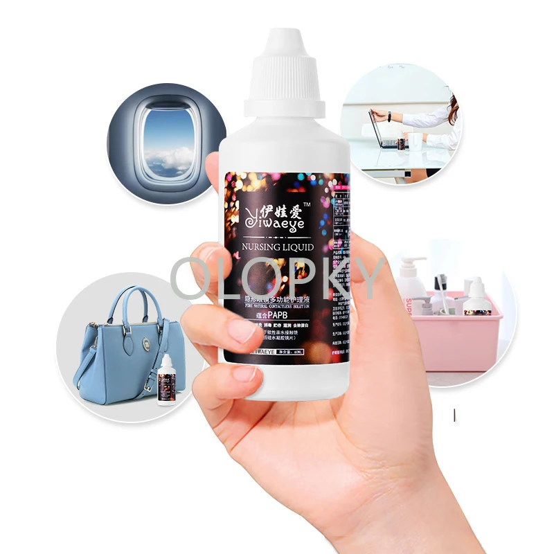 Solución de enfermería líquida para lentillas, 60ml portátil de lente de contacto, bonita limpieza para pupila, viaje, cuidado ocular al aire libre