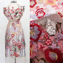 1 ярд 130 см Новая кружевная ткань смешанных цветов с AB блестками вышивка платье кружевная ткань