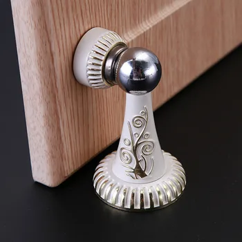 

1pcs Antique Carved Flower Door Stops Quiet Stopper Hidden Holder Zinc alloy magnetic wall Doorstop Fixer Furniture accessories