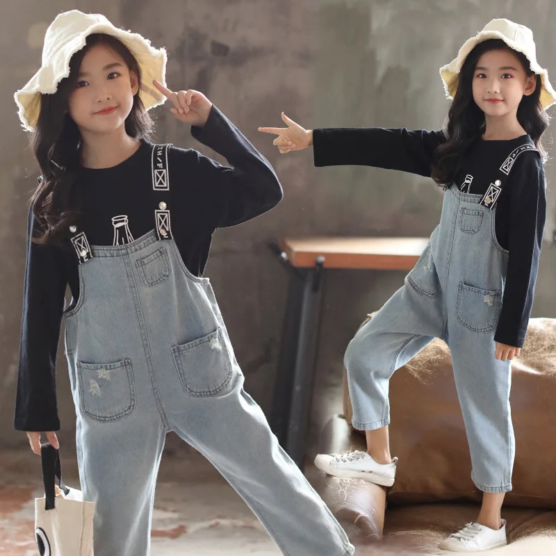 

Childrenswear 2019 Spring And Autumn New Style Girls' Overalls Denim Suit Big Boy Two-Piece Set Wechat Business