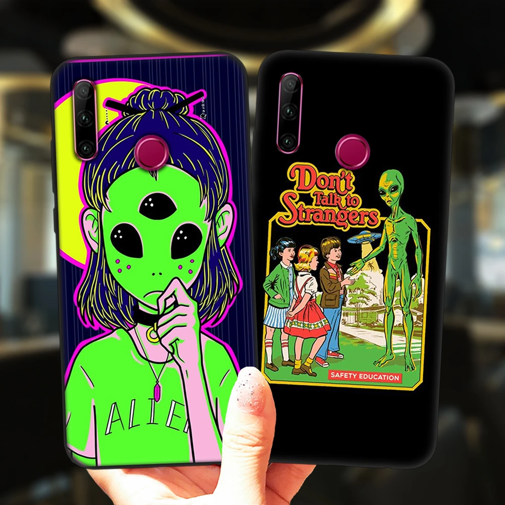 Fashion Cute Cartoon Alien Space Black Phone Case For Huawei Honor 10i 20i 30i 9 10 20 30 10X Lite Pro 9X 8X 8C Silicone Cover huawei snorkeling case