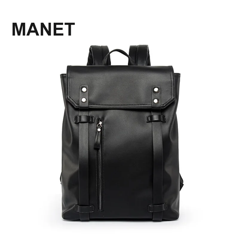 

Рюкзак MANET мужской из экокожи, однотонный Водонепроницаемый ранец, повседневная школьная сумка, портфель для ноутбука/компьютера в деловом стиле