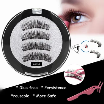 

2 Pairs Magnetic Eyelashes Makeup Mink Eyelashes With Tweezer Magnet 3D Mink Lashes Thick Full Strip False Eyelashes Faux Cils