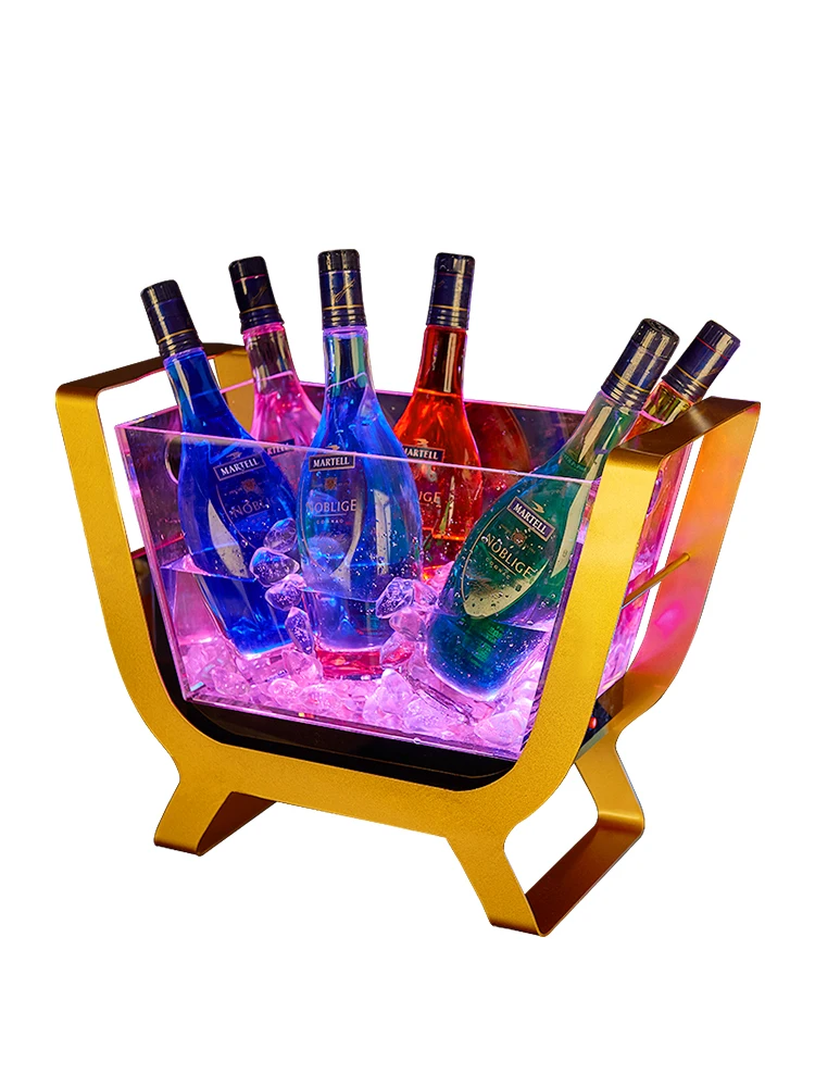 

Creative Bar Light Ice Bucket Led Charging Transparent Acrylic Stainless Steel Wine Rack 6 Stick Champagne Boat